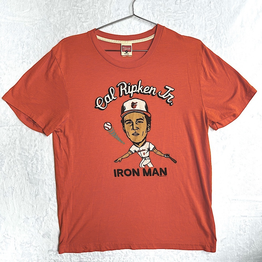 Vintage Cal Ripken Jr. Iron Man Orange T-Shirt Homage Made in USA MLB Baseball